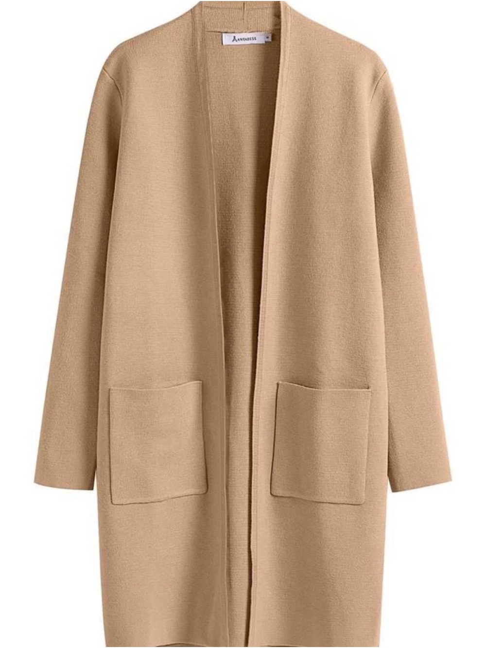 Classic Camel Open-Front Pocket Cardigan by Anrabess